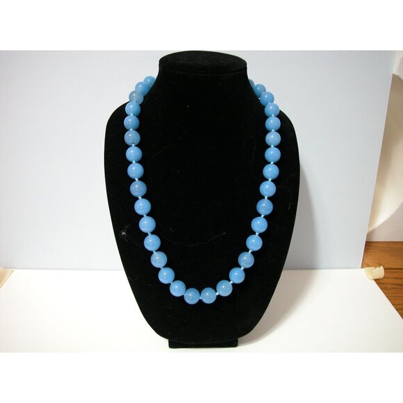 Blue Glass  Beaded Necklace With Silver-Tone Filigree Clasp 22" - Picture 1 of 4